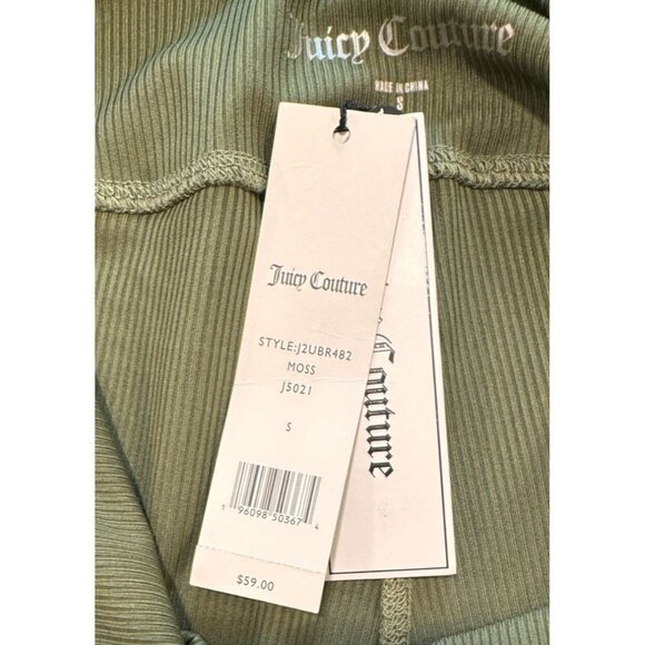 Juicy Couture Ribbed Compression Shorts Olive Green with Bling Logo Women's Smal - Picture 4 of 4